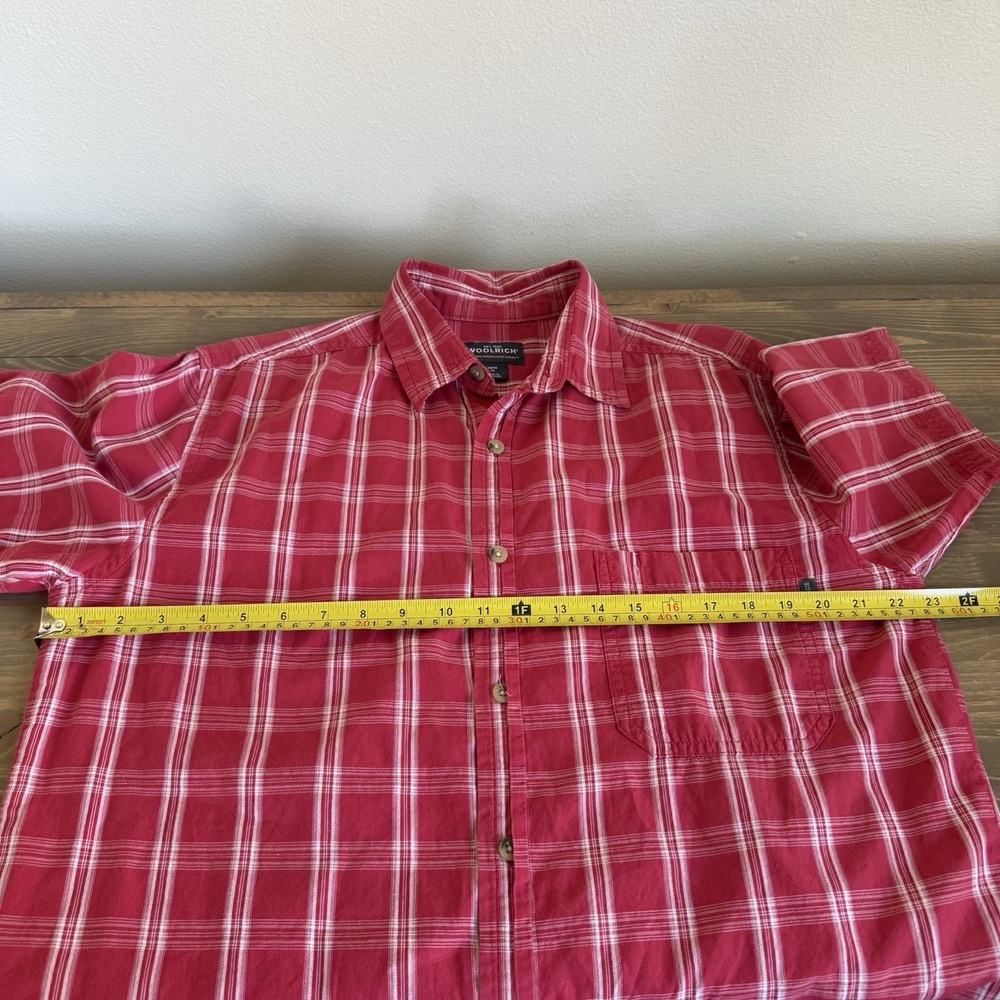 Woolrich Men's Medium Red White Plaid Short Sleeve Button Up Shirt Collar Top - Picture 6 of 7